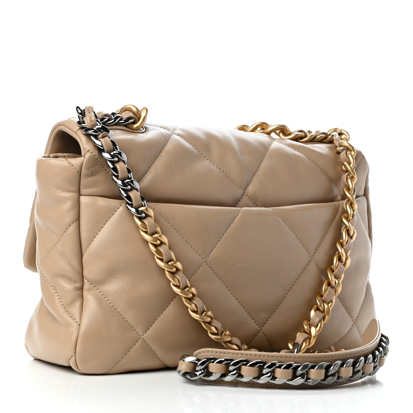 Lambskin Quilted Large Chanel 19 Flap Dark Beige