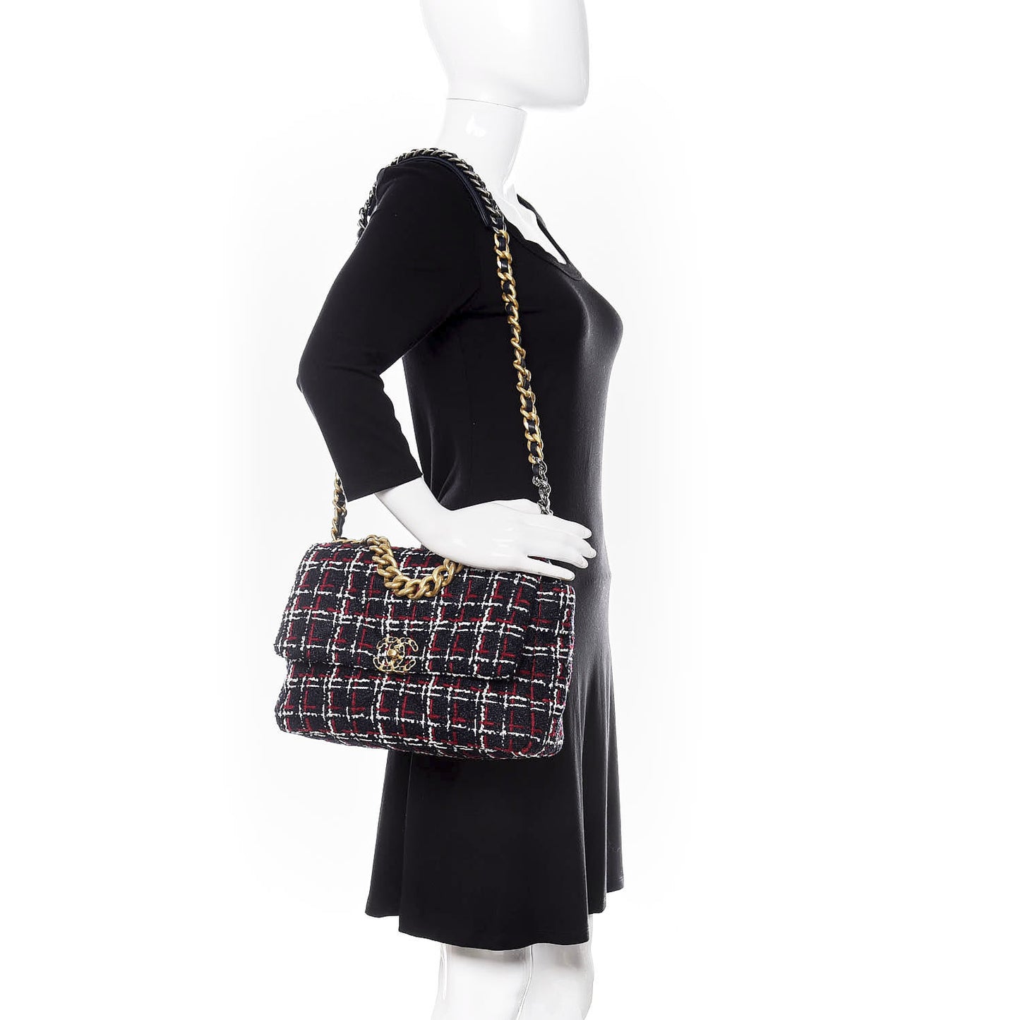 Tweed Quilted Large 19 Flap Navy Blue White Red