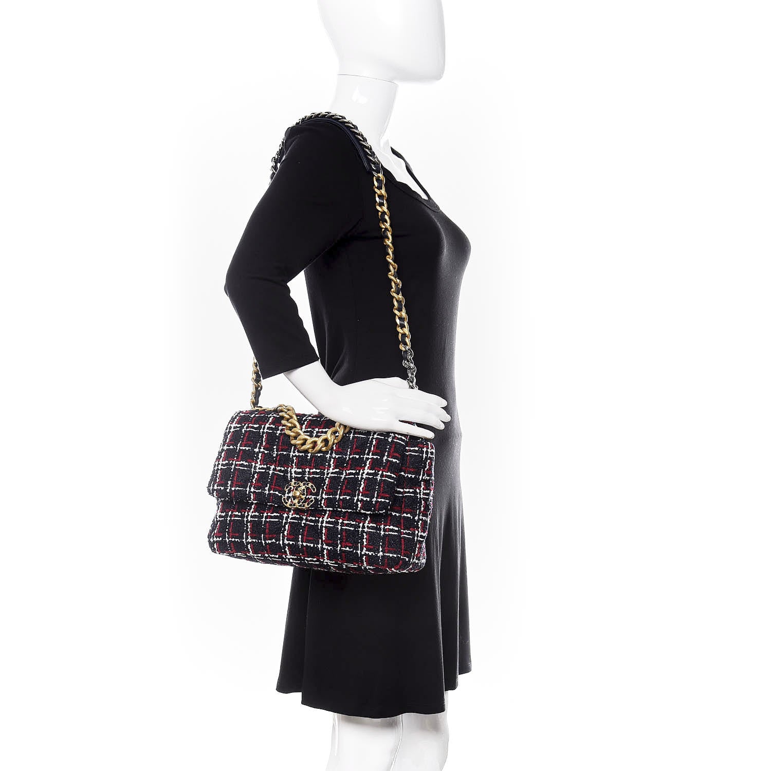 Chanel Tweed Quilted Large 19 Flap Navy Blue White Red 2 of 10