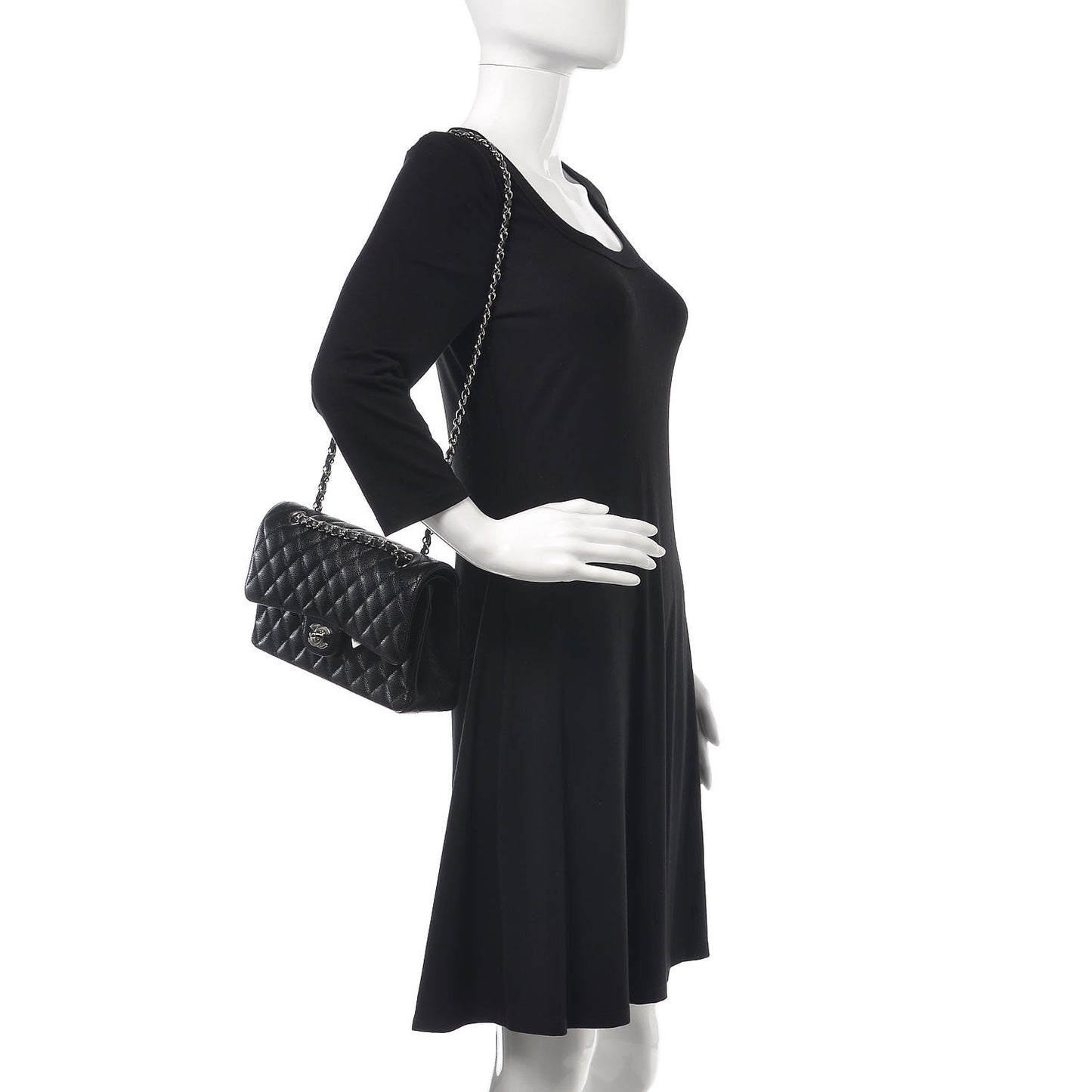 Caviar Quilted Medium Double Flap Black