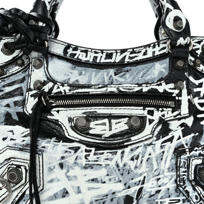 Balenciaga Agneau Arena Graffiti Neo Cagole Handbag XS Black White 9 of 11