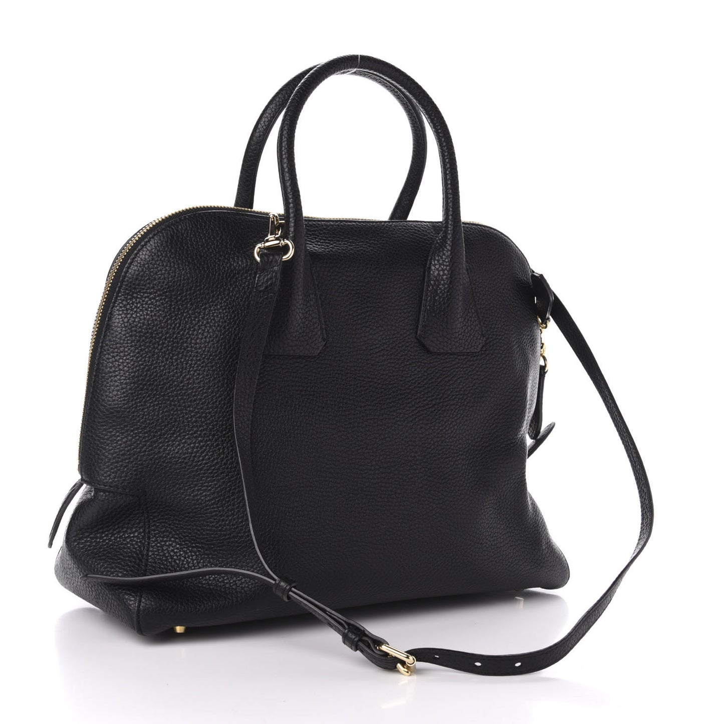 London Grainy Calfskin Medium Greenwood Bowling Bag Black