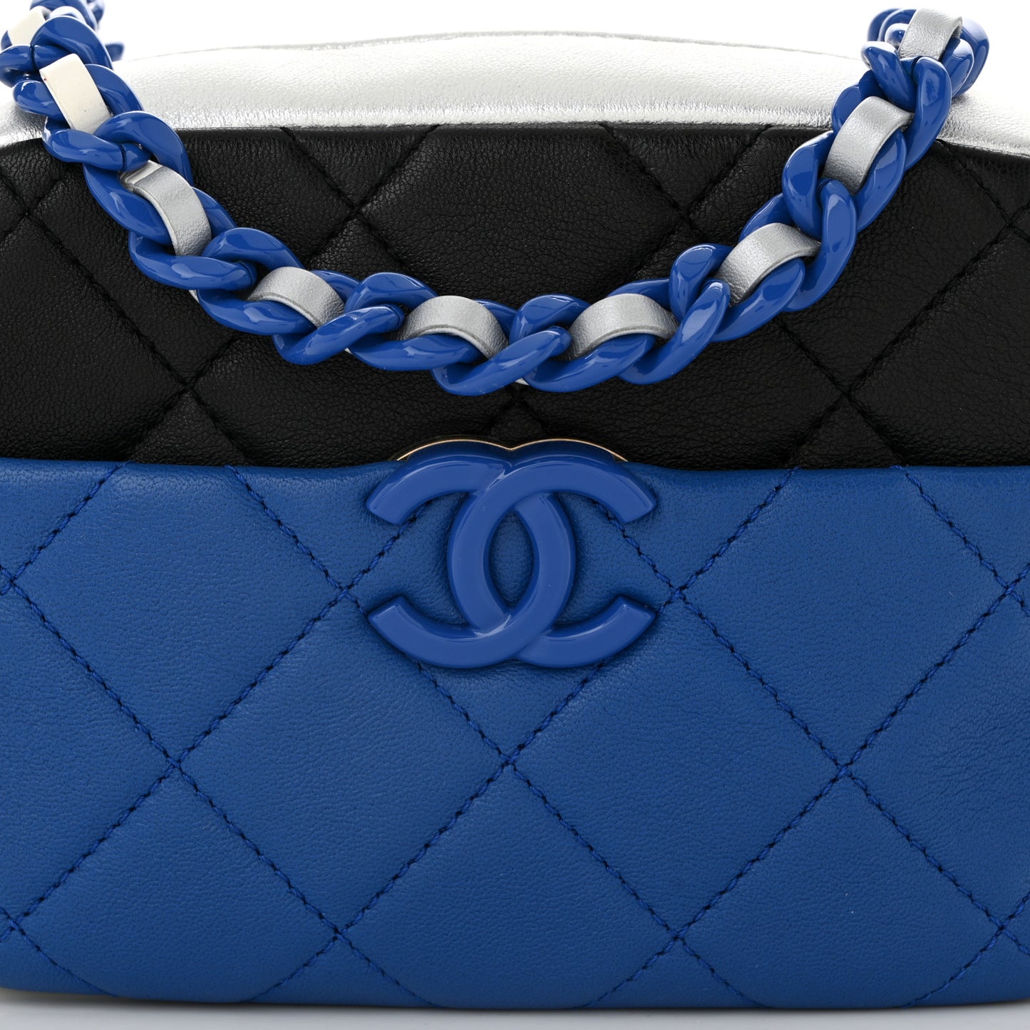 Shiny Lambskin Monochrome Chain Mini Camera Case Bag Blue Black Silver