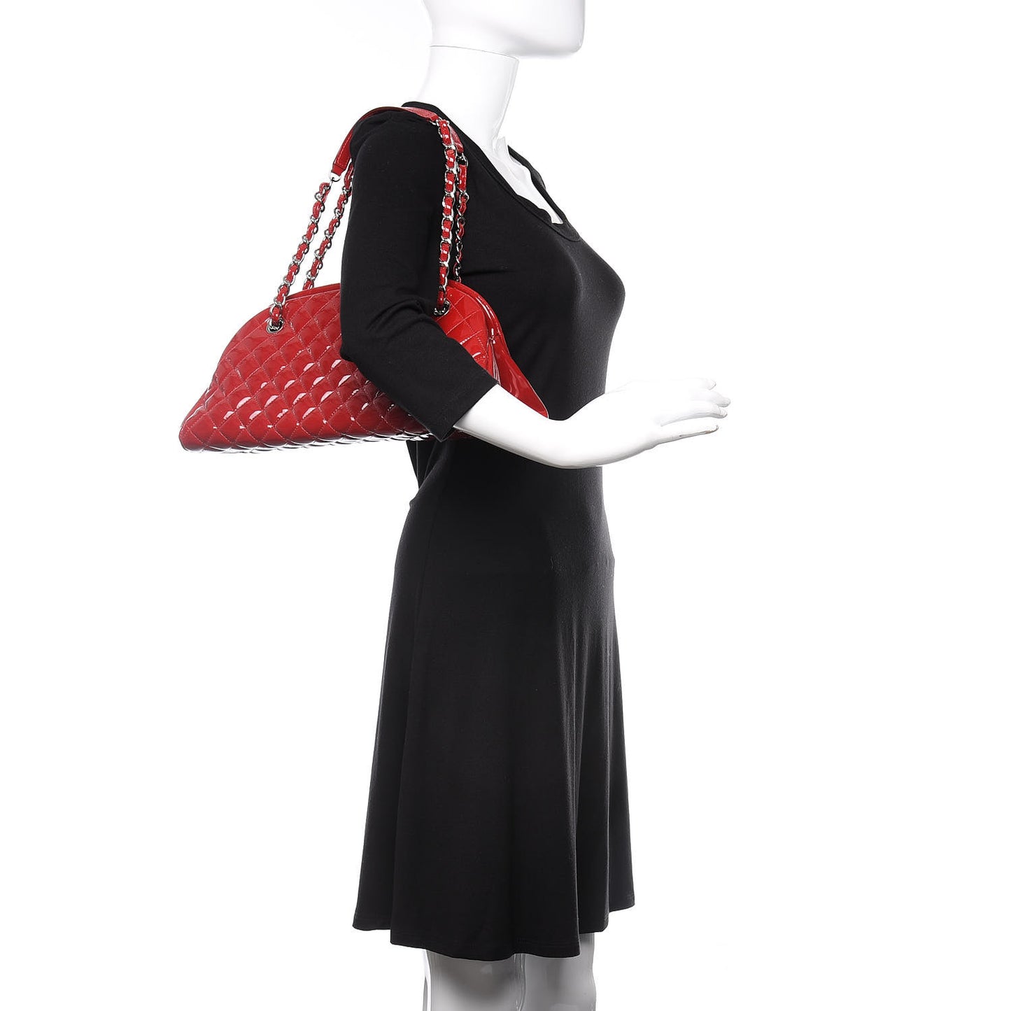 Patent Quilted Medium Just Mademoiselle Bowling Bag Red