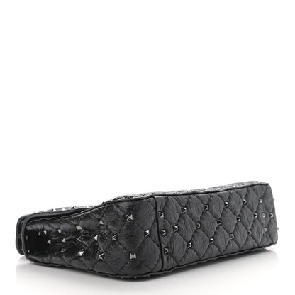 Valentino Garavani Craquele Nappa Medium Rockstud Spike Shoulder Bag Black 4 of 9