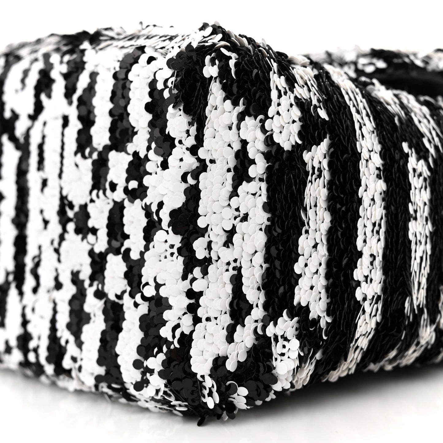 Sequin Embroidered Medium Flap Black White