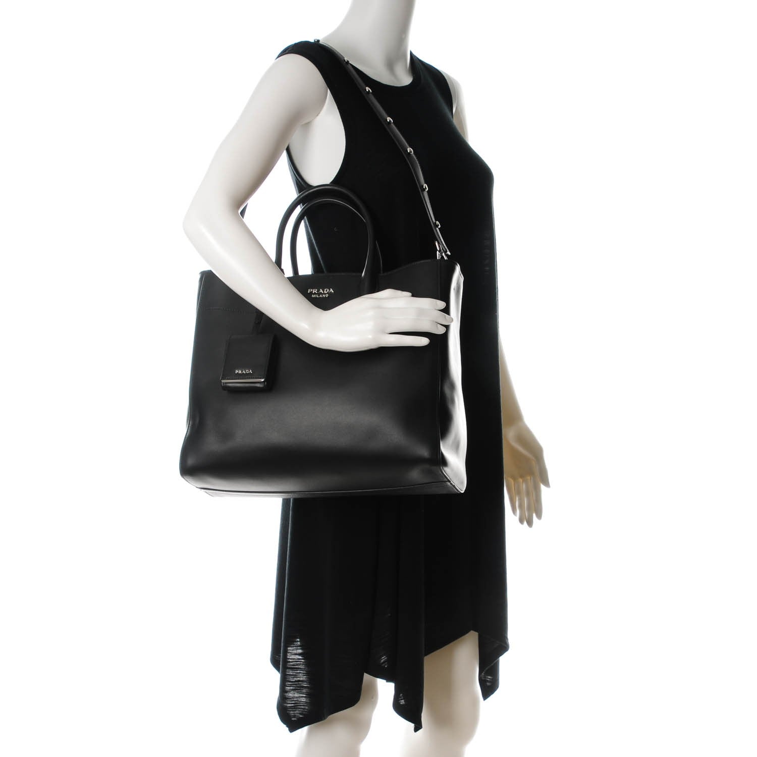 Prada City Calf Tote With Studded Strap Nero Black 2 of 7