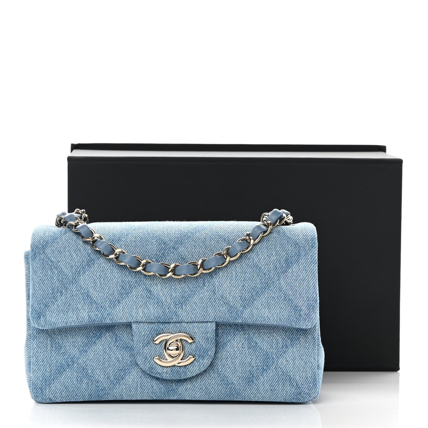 Chanel Printed Denim Quilted Mini Rectangular Flap Light Blue 12 of 12