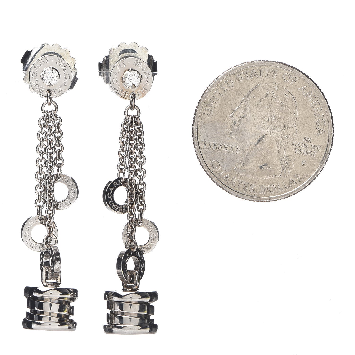 Bulgari 18K White Gold Diamond B.Zero1 Drop Earrings 2 of 4
