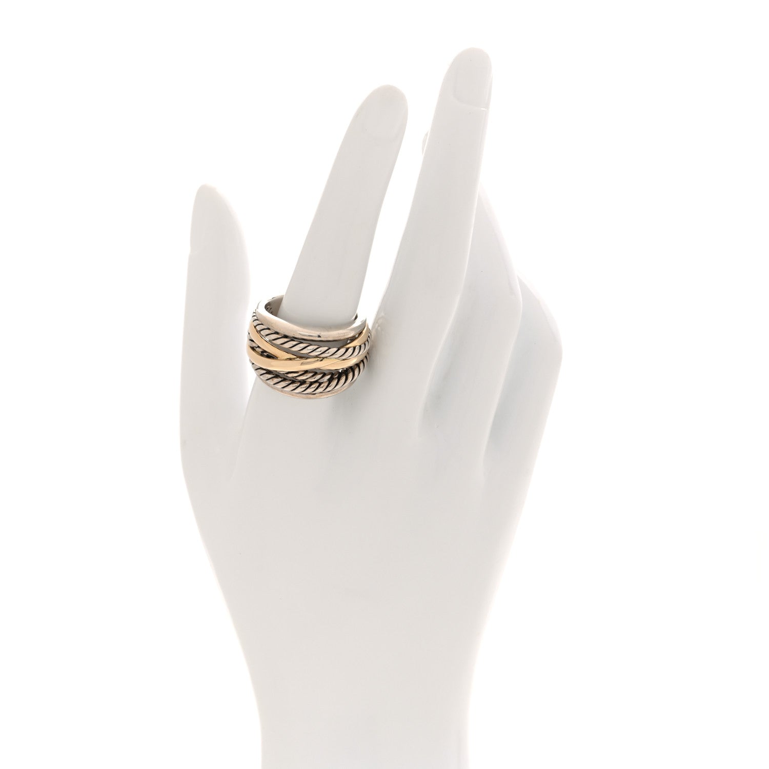 David Yurman Sterling Silver 14K Yellow Gold Wide Crossover Ring 60 9 2 of 4