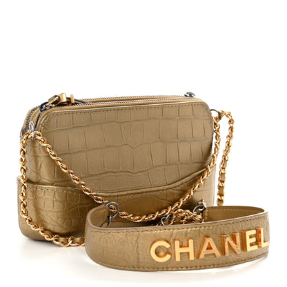 Chanel Metallic Calfskin Crocodile Embossed Small Gabrielle Clutch With Chain Gold 3 of 11