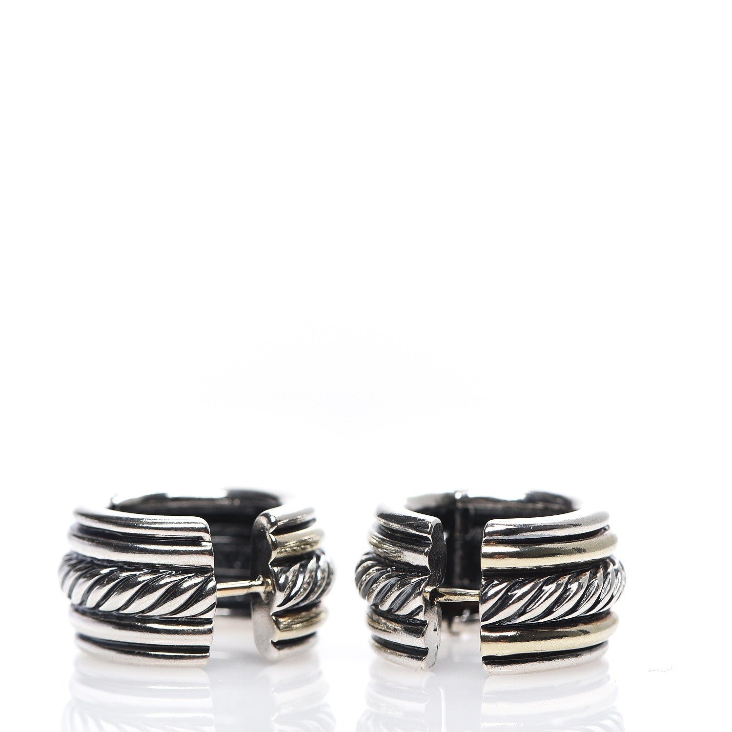 David Yurman Sterling Silver 14K Yellow Gold 10mm Cable Classics Hoop Earrings 3 of 4