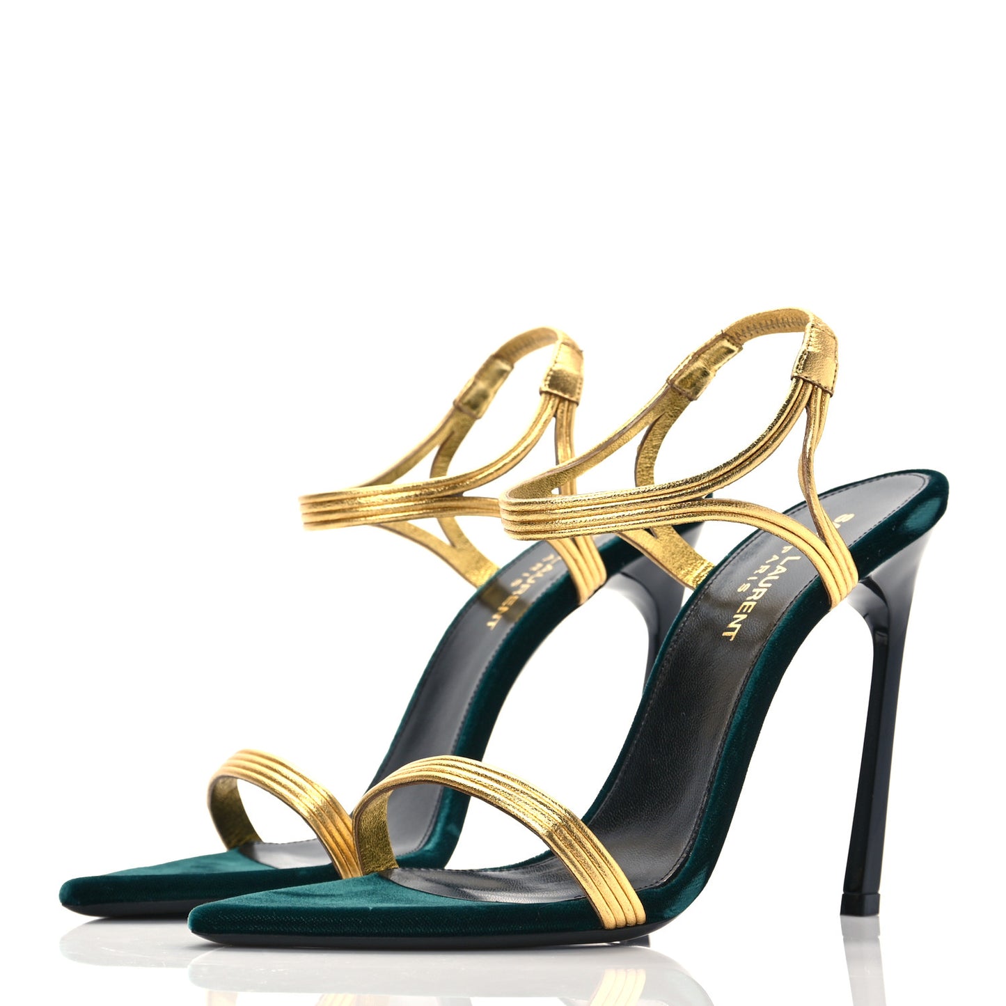 Metallic Velvet Talitha Ankle Strap Sandals 39 Green Gold