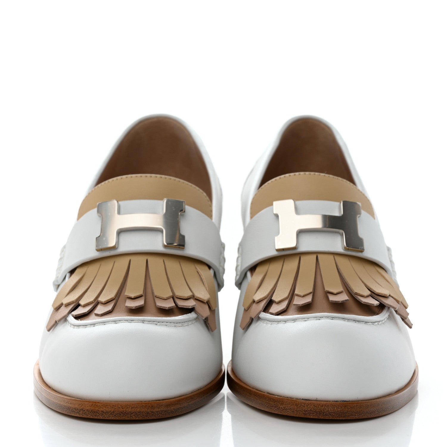 Hermes Calfskin Womens Elysee 70 Moccasin Loafer Pumps 37 White 2 of 9