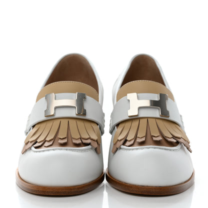 Hermes Calfskin Womens Elysee 70 Moccasin Loafer Pumps 37 White 2 of 9