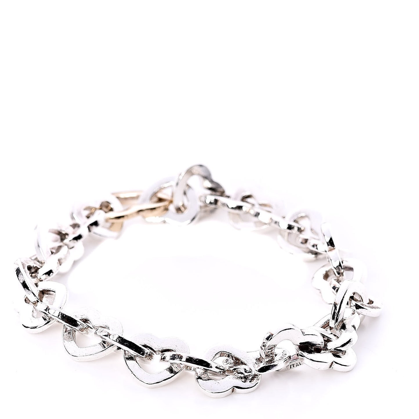 Sterling Silver 18K Yellow Gold Heart Links Bracelet