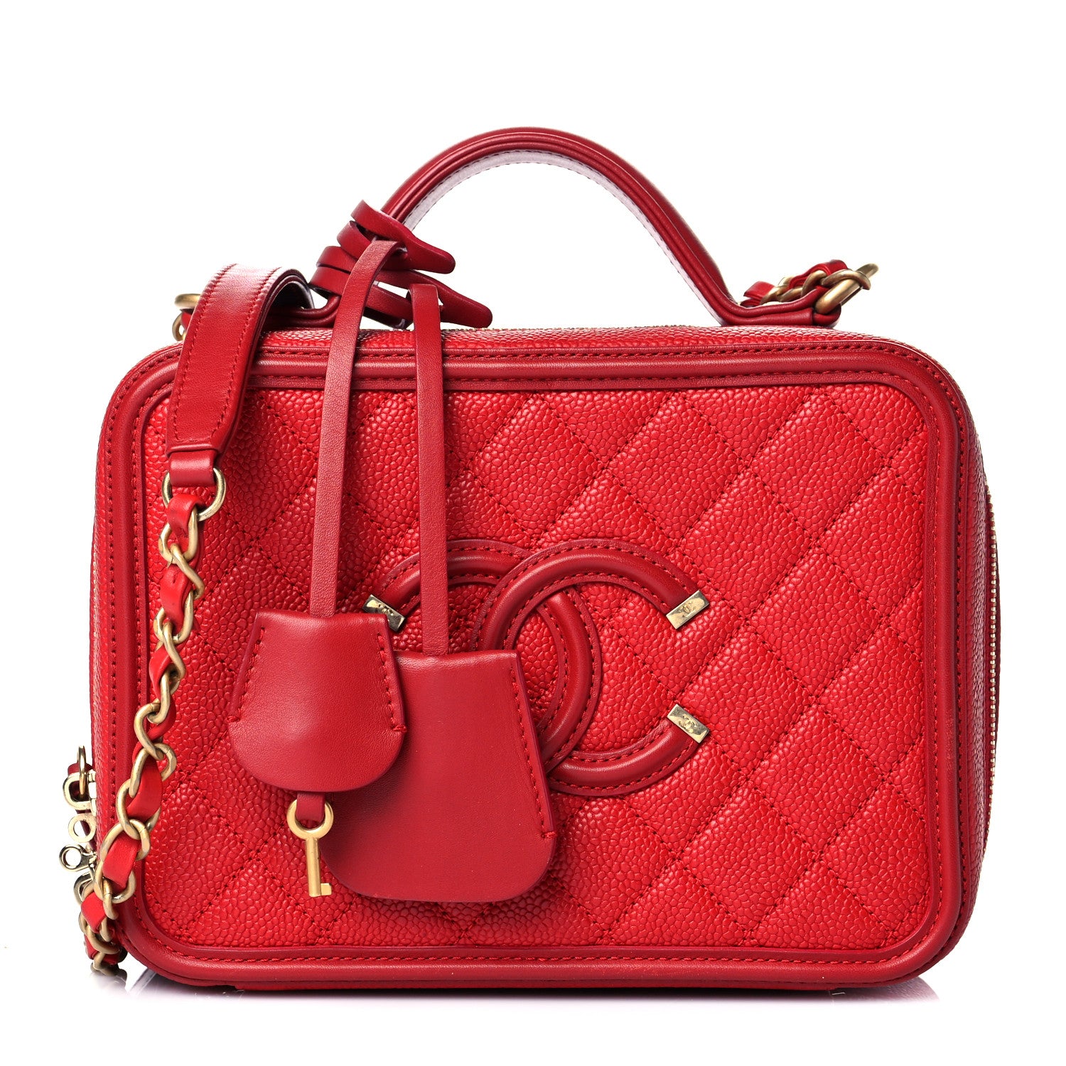Chanel Caviar Quilted Medium CC Filigree Vanity Case Red 1 of 12