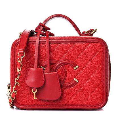 Chanel Caviar Quilted Medium CC Filigree Vanity Case Red 1 of 12