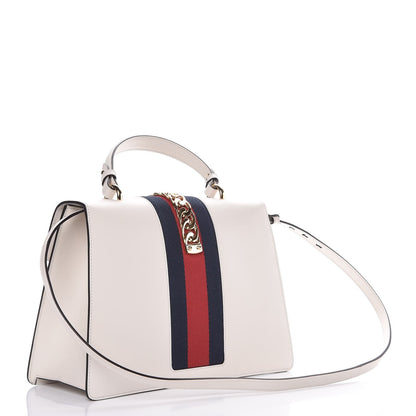 Gucci Calfskin Embroidered Medium Sylvie Top Handle Bag White 4 of 8