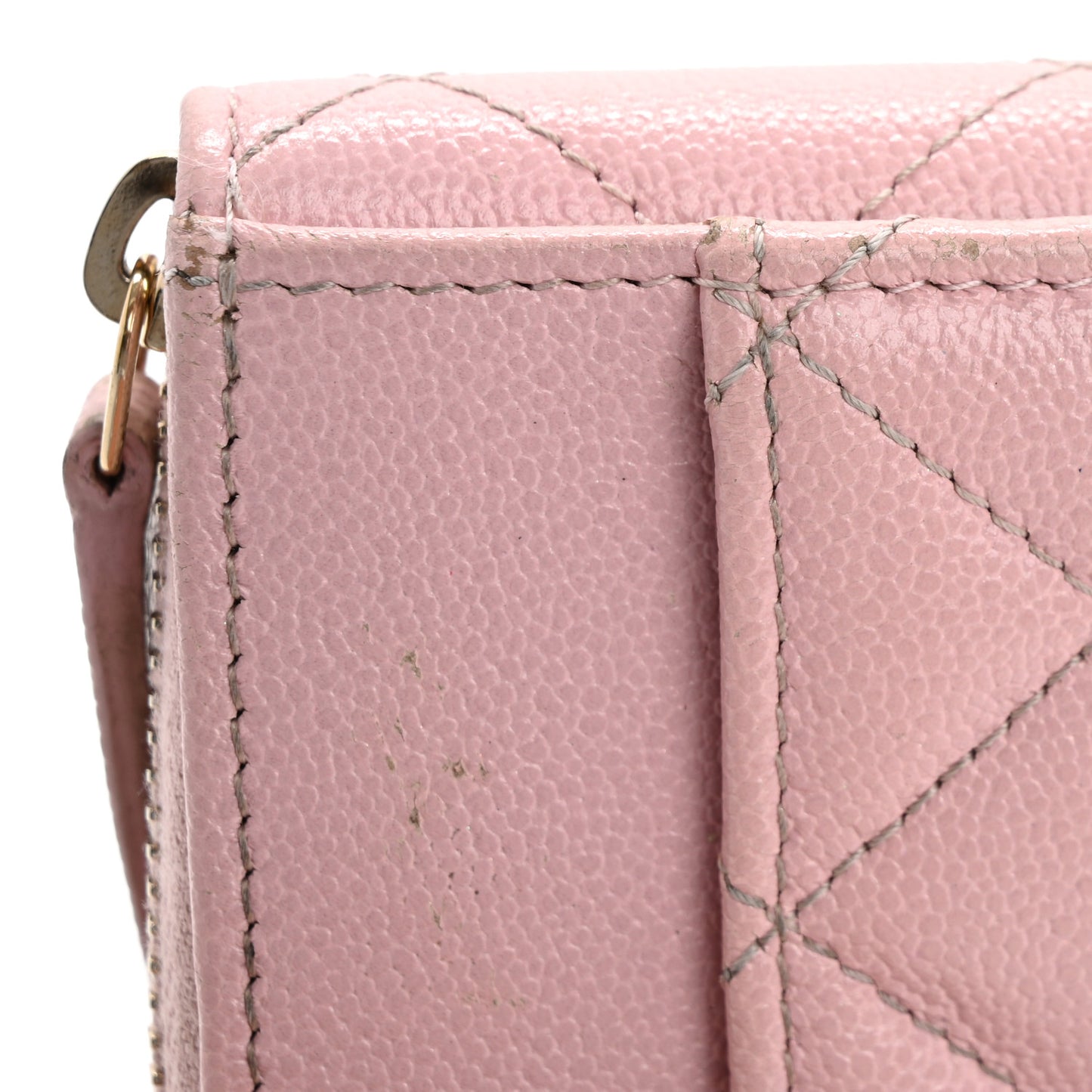 Caviar Quilted Studded CC Zip Card Holder Pink