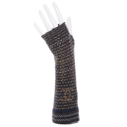 Chanel Wool Linen Crystal CC Fingerless Gloves 2 of 5