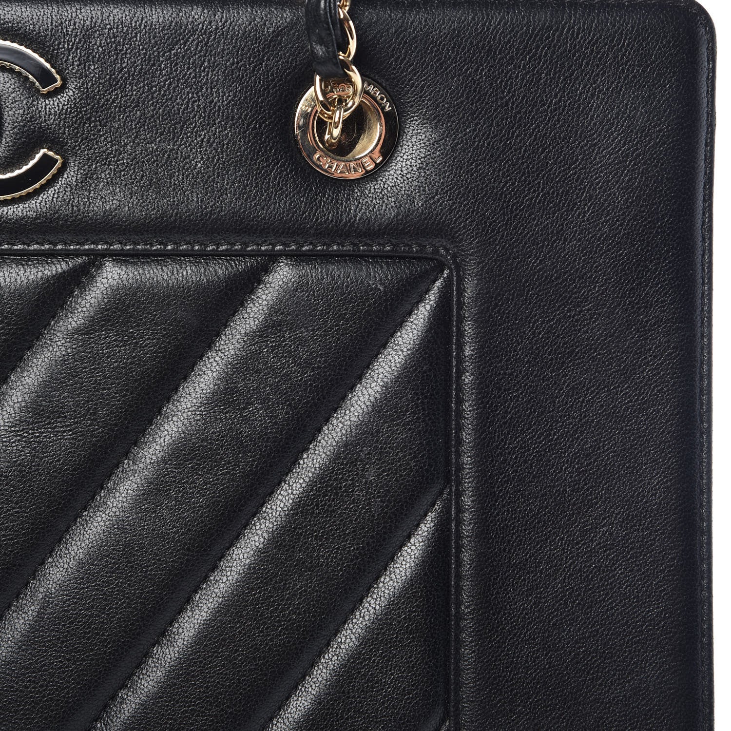 Chanel Sheepskin Chevron Quilted Mademoiselle Vintage Shopping Tote Black 10 of 14