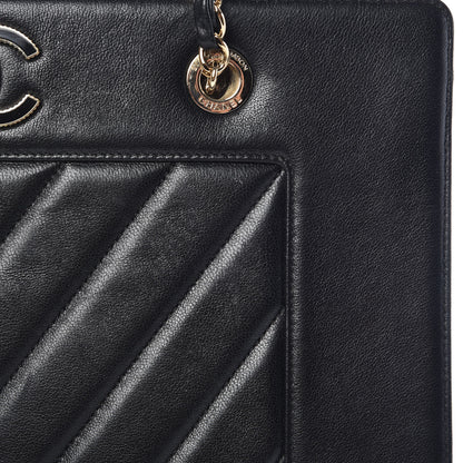 Chanel Sheepskin Chevron Quilted Mademoiselle Vintage Shopping Tote Black 10 of 14