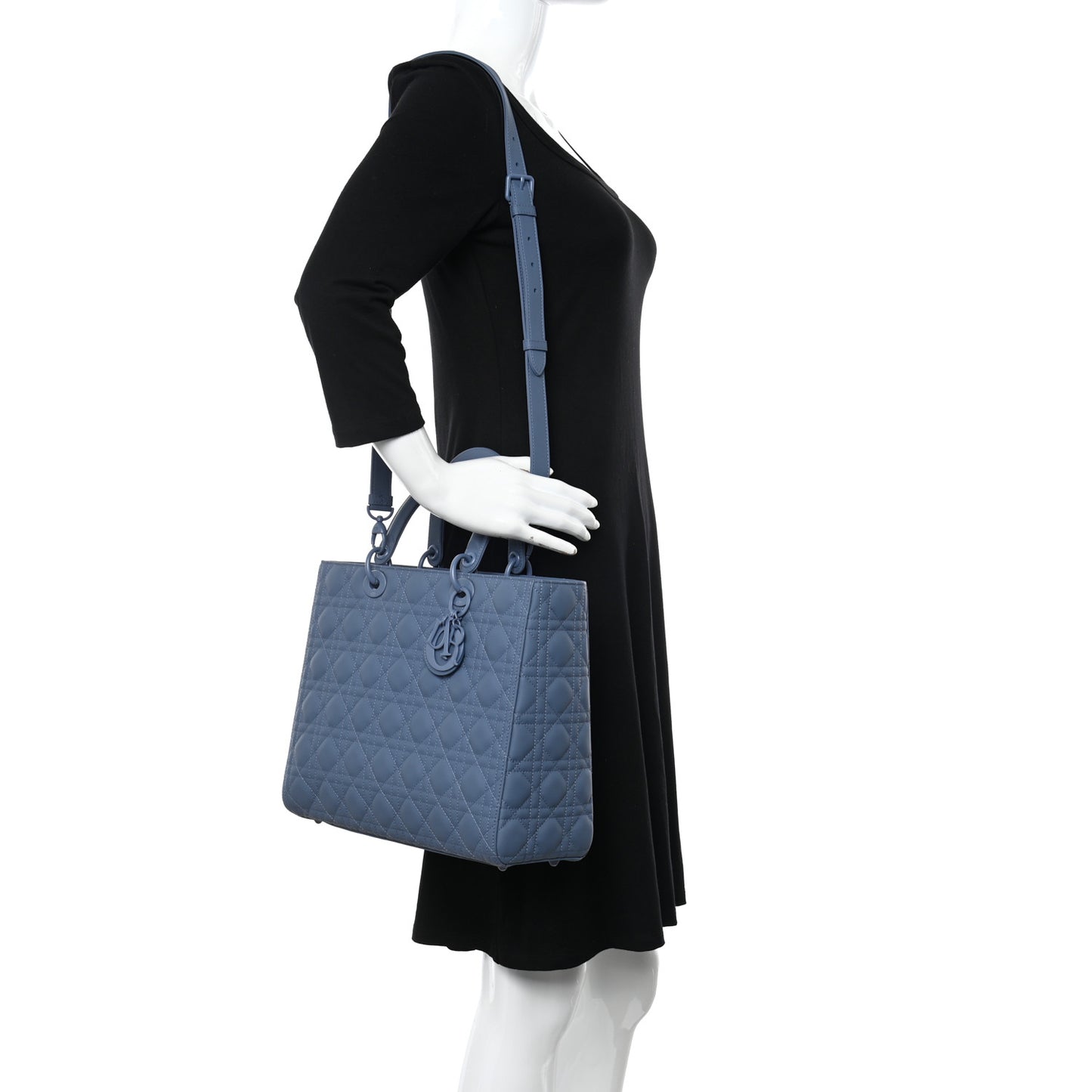 Ultra Matte Calfskin Cannage Large Lady Dior Blue