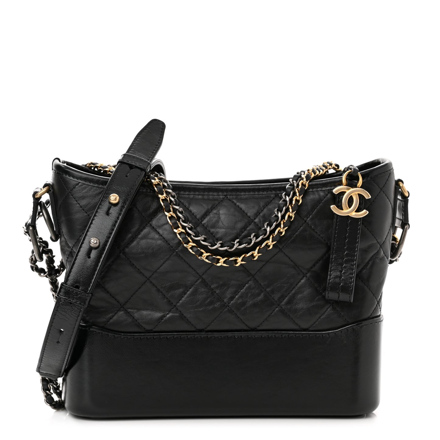 Aged Calfskin Quilted New Medium Gabrielle Hobo Black