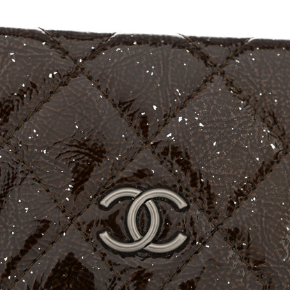Chanel Distressed Patent Quilted Card Holder Dark Brown 9 of 9
