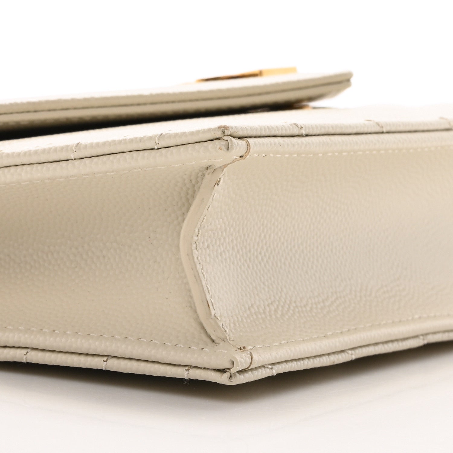 Saint Laurent Grain De Poudre Matelasse Chevron Monogram Envelope Chain Wallet Crema Soft 9 of 10