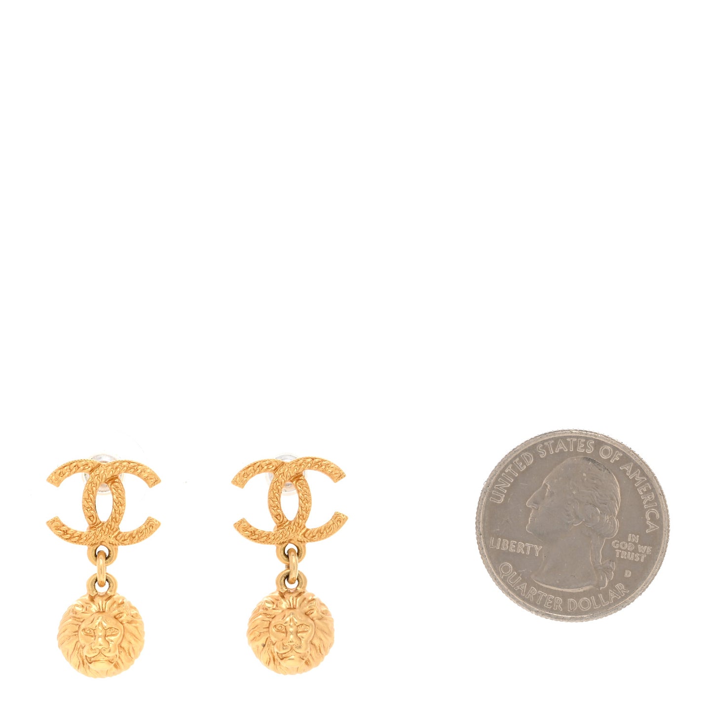 Metal CC Lion Earrings Gold