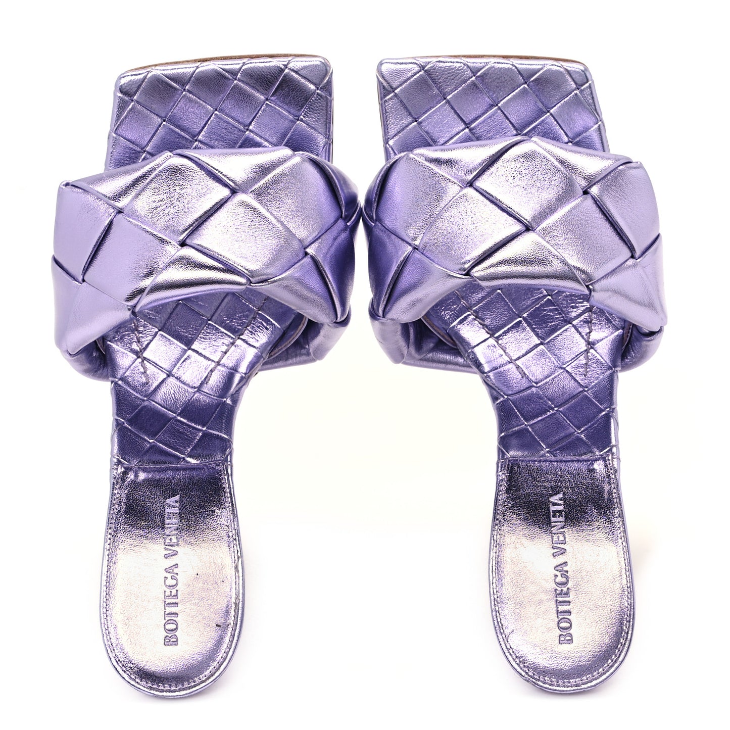 Metallic Nappa Maxi Intrecciato Lido 90mm Mule Sandals 39 Chrome Purple