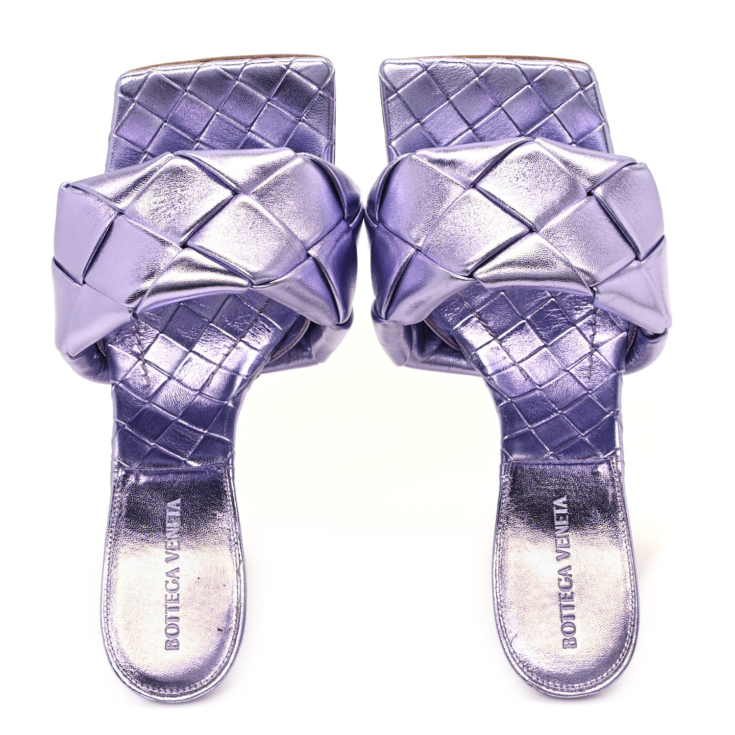 Bottega Veneta Metallic Nappa Maxi Intrecciato Lido 90mm Mule Sandals 39 Chrome Purple 2 of 8