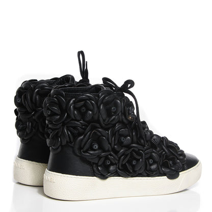 Chanel Calfskin Camellia High Top Sneakers 36 Black 4 of 7
