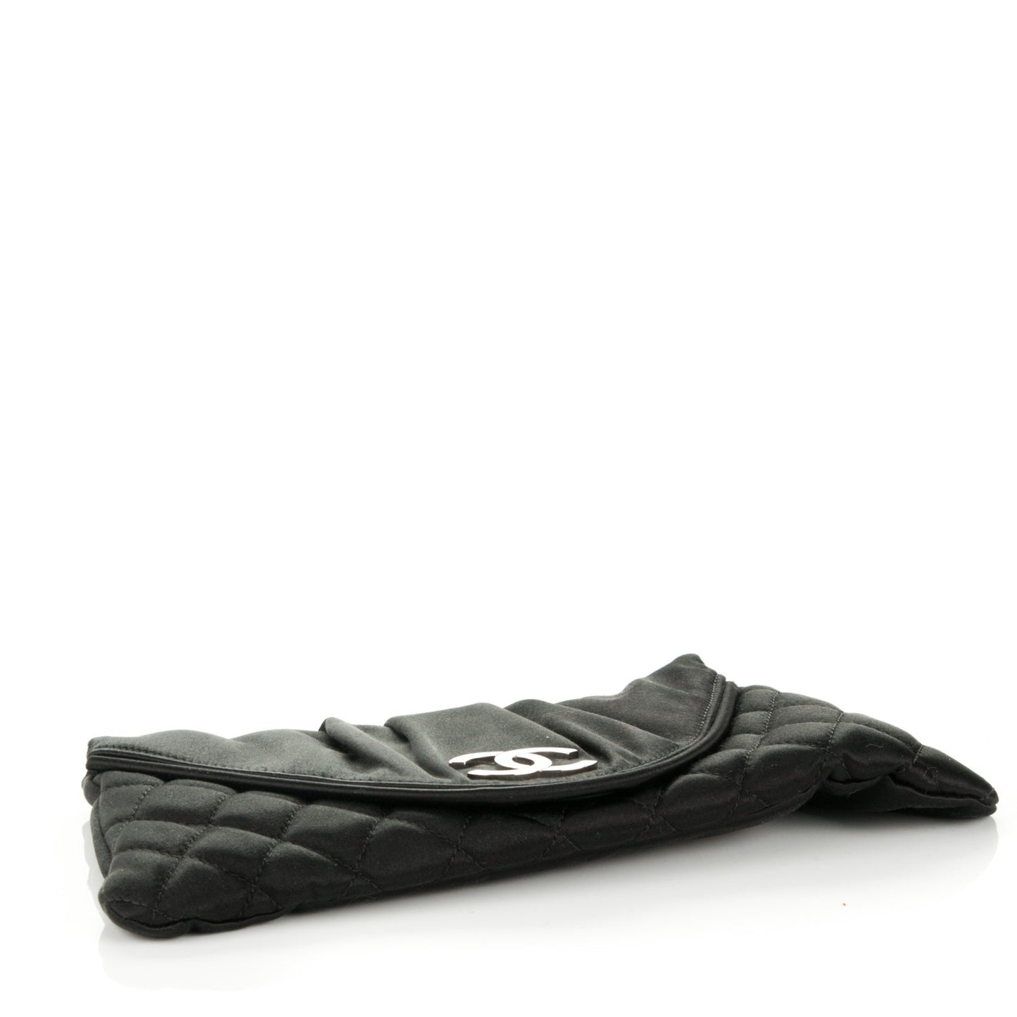 Satin Quilted Flap Clutch Black
