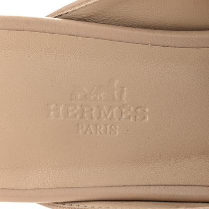 Hermes Shiny Lizard Calfskin Oz Mules 37 Beige Sarrazin 8 of 9