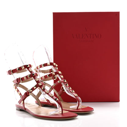 Valentino Garavani Calfskin Nappa Rockstud Ankle Wrap Flat Thong Sandals 37 Rouge Pur 11 of 11
