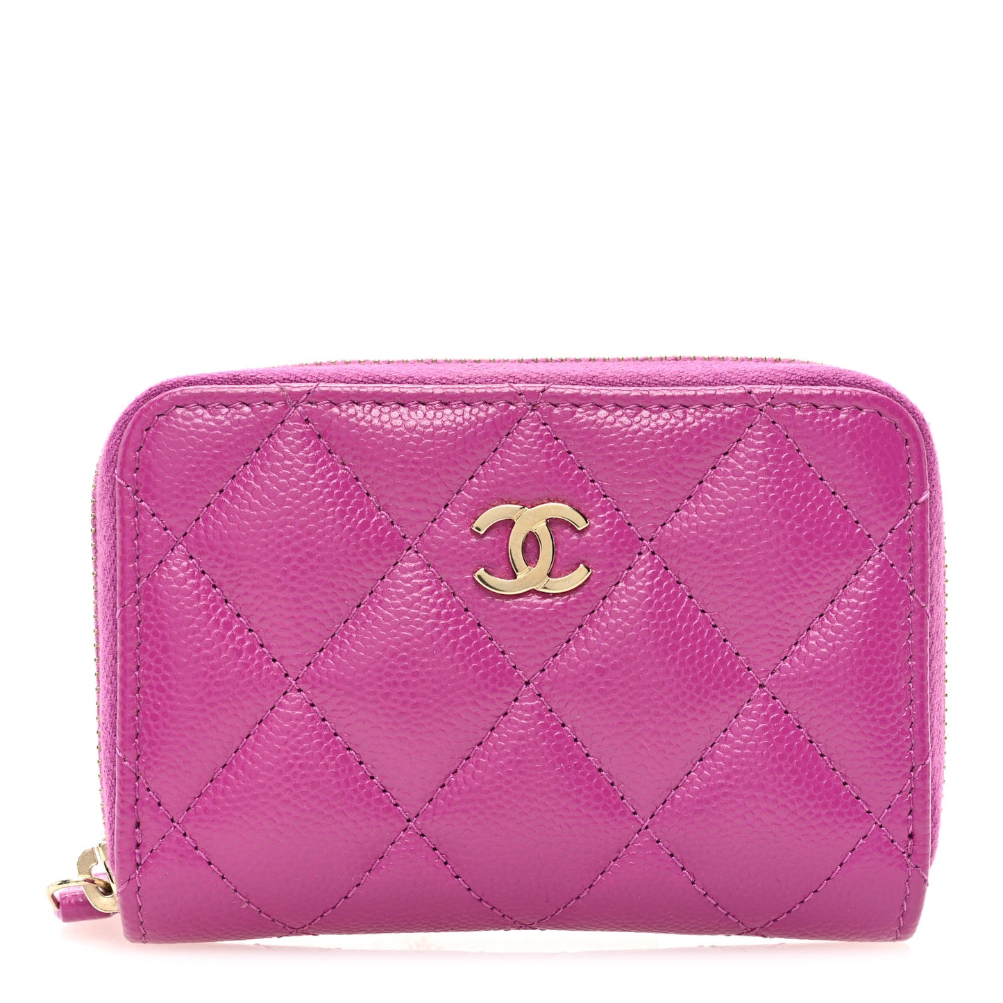 Caviar Quilted Zip Around Coin Purse Wallet Purple