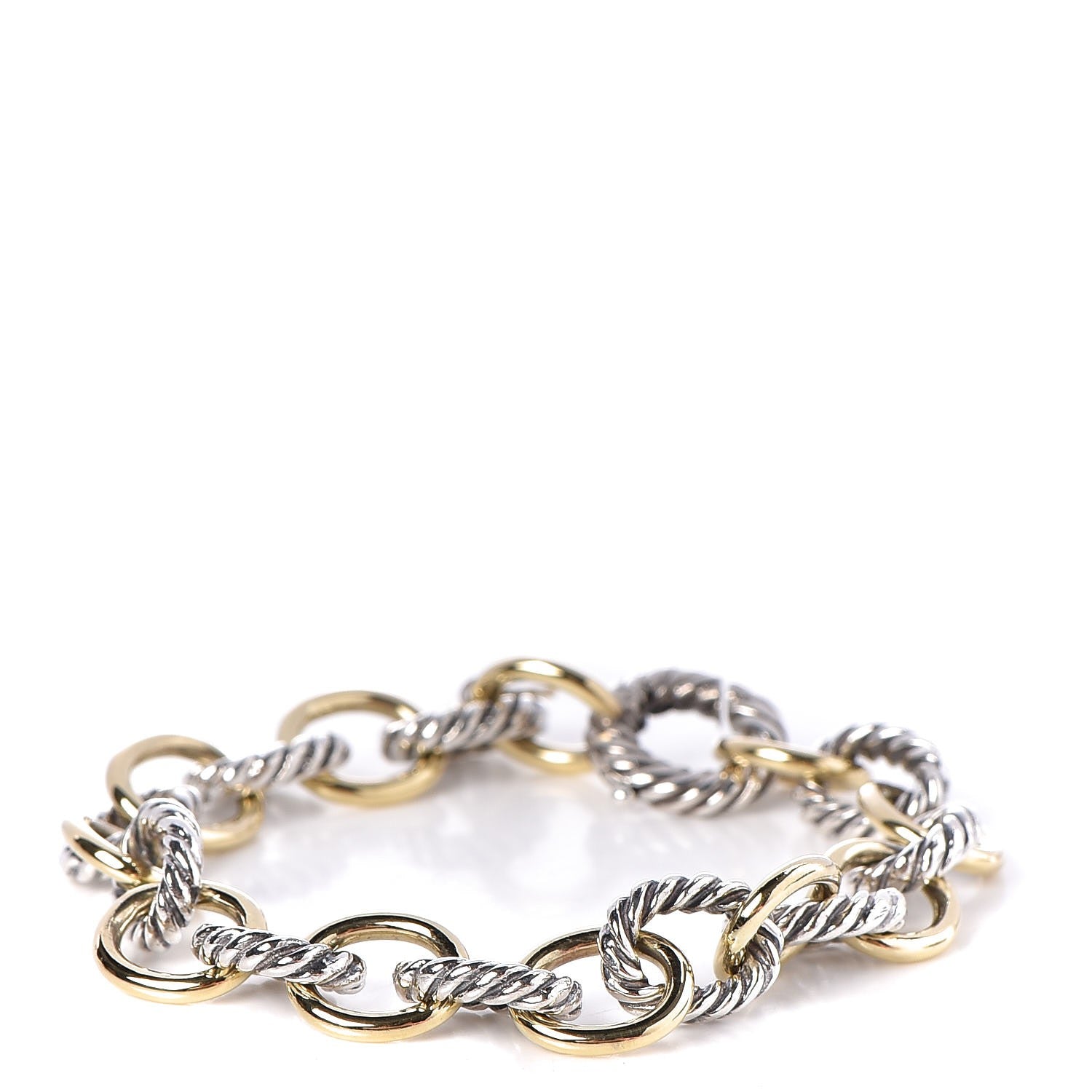 David Yurman Sterling Silver 18K Yellow Gold 10mm Medium Oval Link Bracelet 1 of 6
