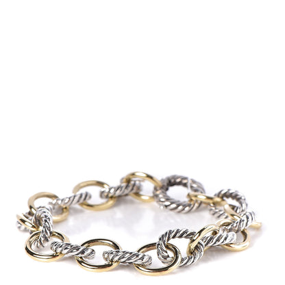 David Yurman Sterling Silver 18K Yellow Gold 10mm Medium Oval Link Bracelet 1 of 6