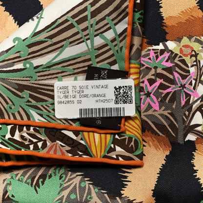 Hermes Silk Tyger Tyger Scarf 70 Beige Dore Orange Cuit Vert 2 of 6