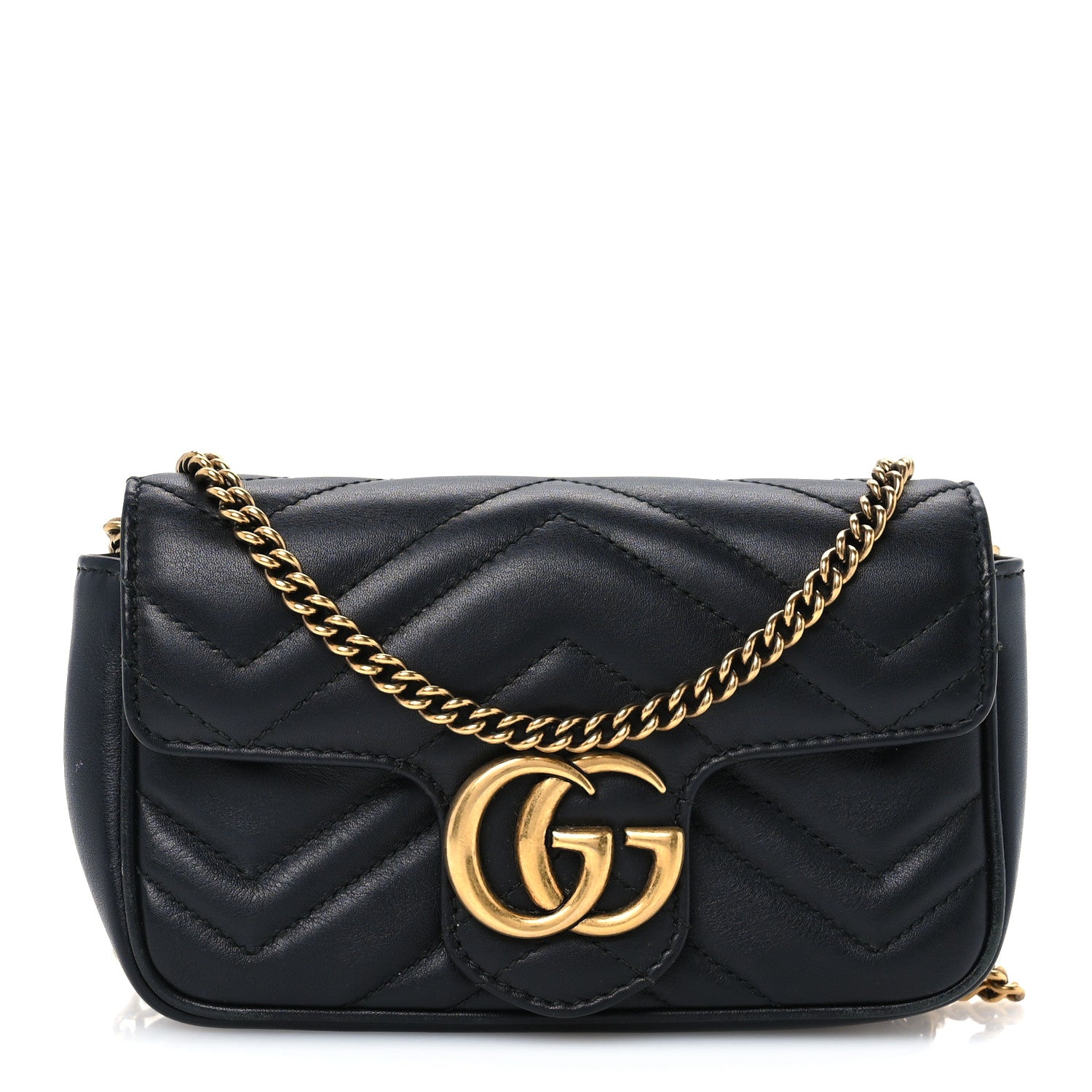 Gucci Calfskin Matelasse Super Mini GG Marmont Shoulder Bag Black 1 of 11