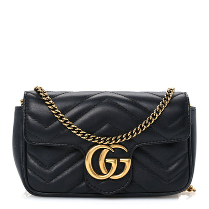 Gucci Calfskin Matelasse Super Mini GG Marmont Shoulder Bag Black 1 of 11