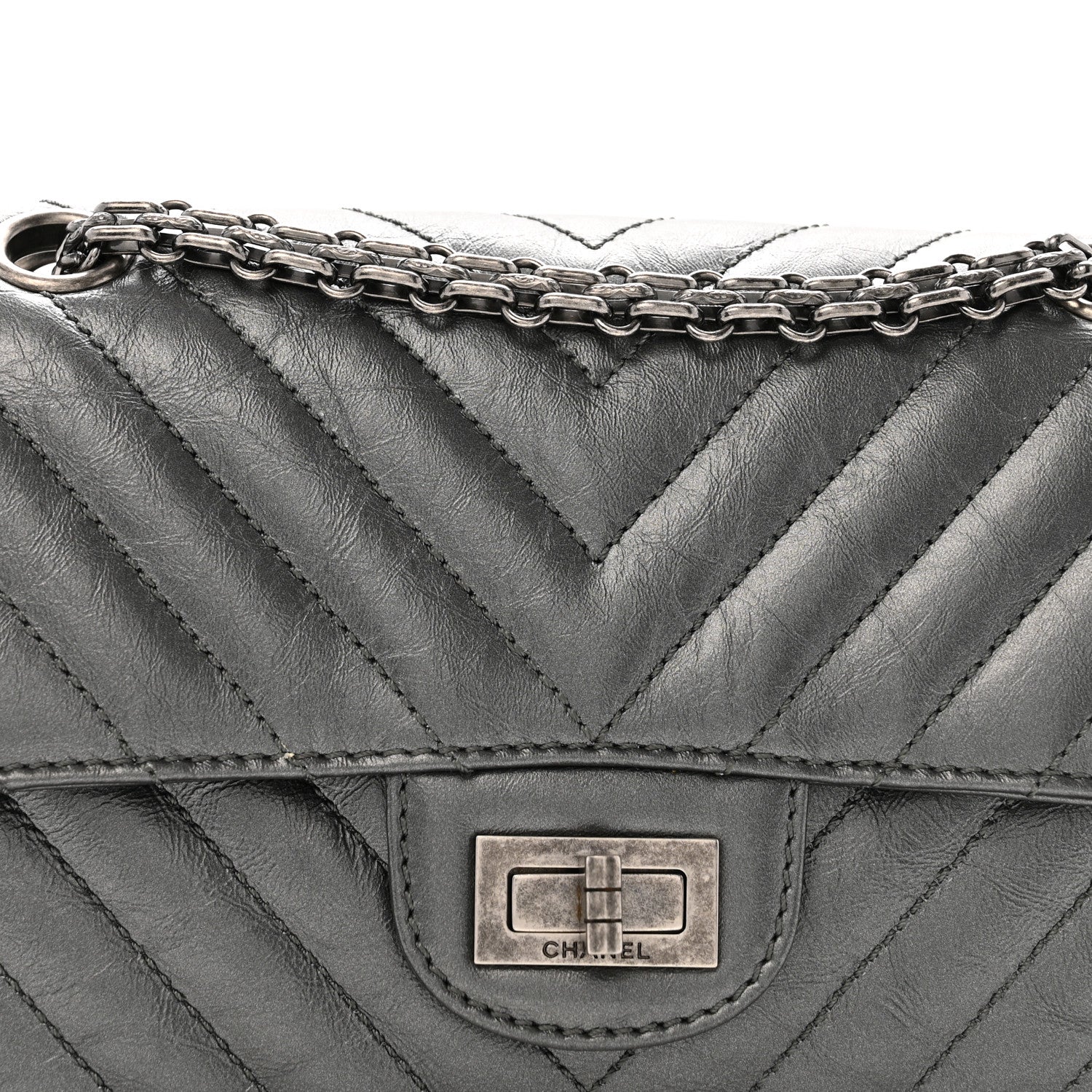 Chanel Metallic Aged Calfskin Chevron Quilted 2.55 Reissue Mini Flap Grey 8 of 14