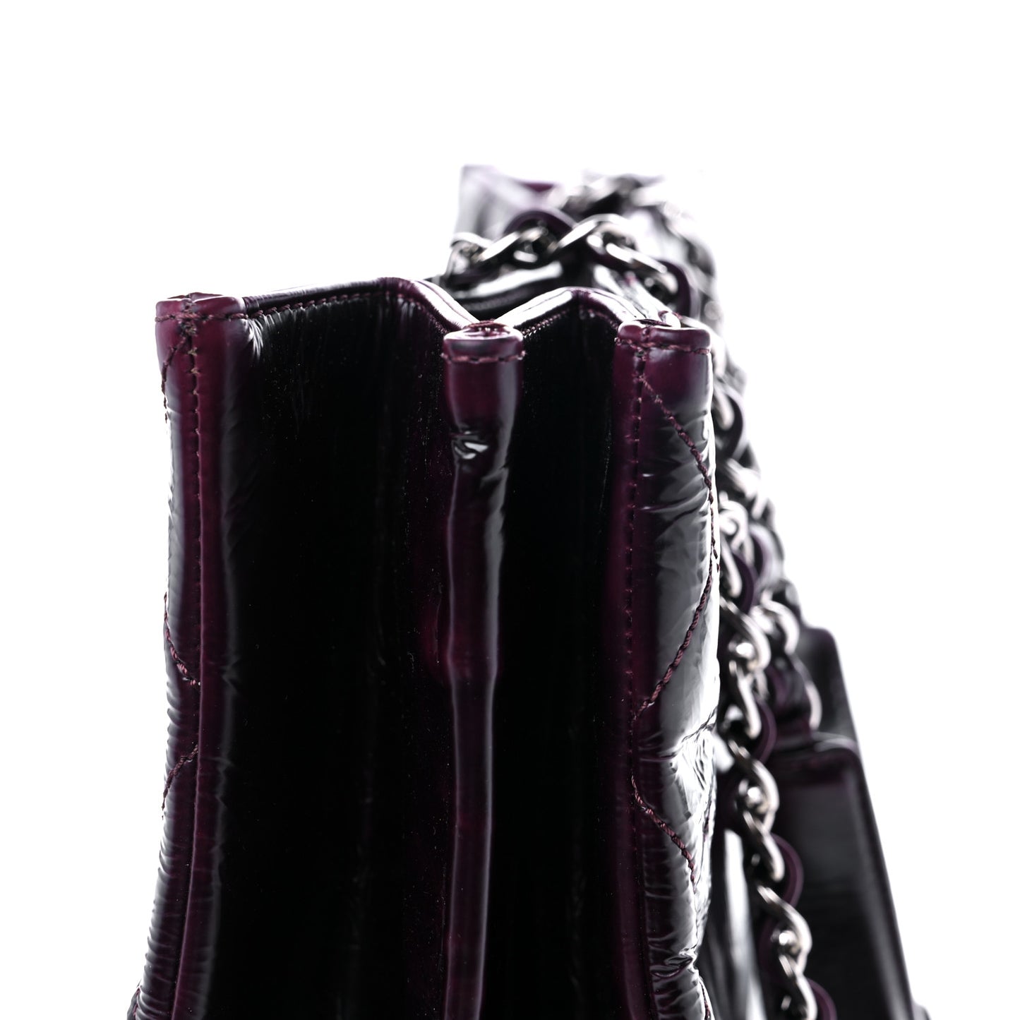 Distressed Patent Quilted Shopping Tote Purple