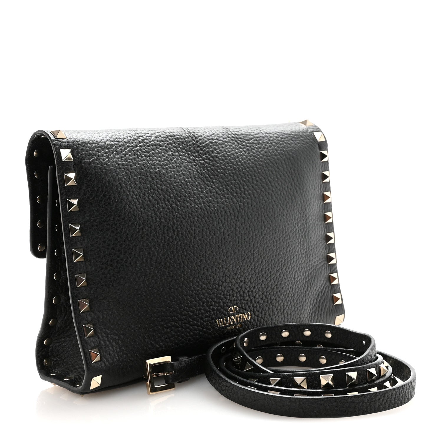 Valentino Garavani Pebbled Calfskin Medium Rockstud Flip Lock Crossbody Bag Black 3 of 9