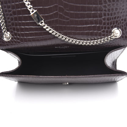 Saint Laurent Calfskin Crocodile Embossed Medium Classic Monogram Kate Tassel Satchel Dark Brown 5 of 10