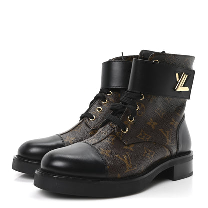Louis Vuitton Calfskin Monogram Wonderland Flat Ranger Boots 38.5 Black 4 of 8