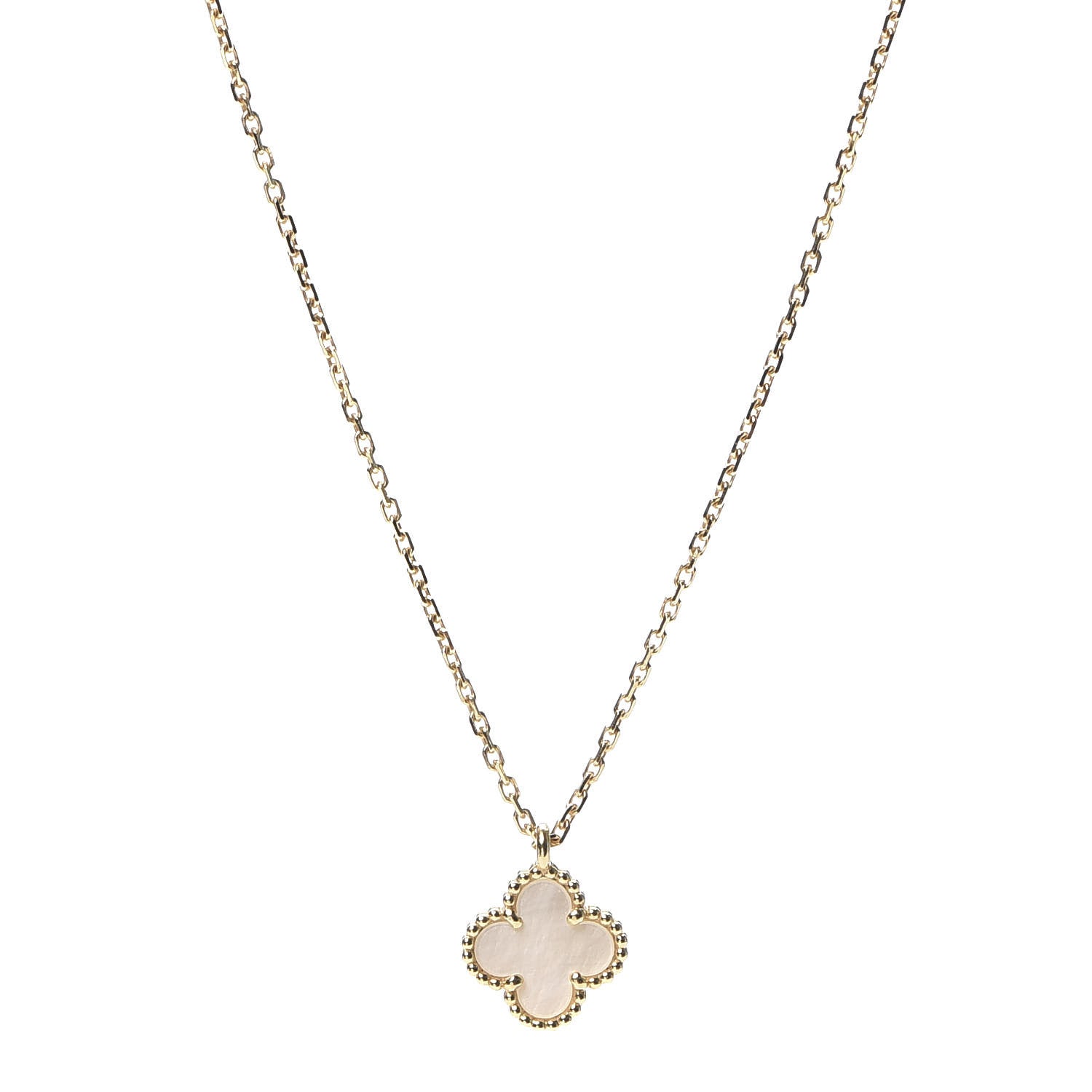 Van Cleef & Arpels 18K Yellow Gold Mother of Pearl Sweet Alhambra Pendant Necklace 1 of 8
